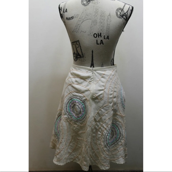 French Connection Women Skirt Ramie Cotton Lined Cream Sequins Beaded 30 - Picture 12 of 12